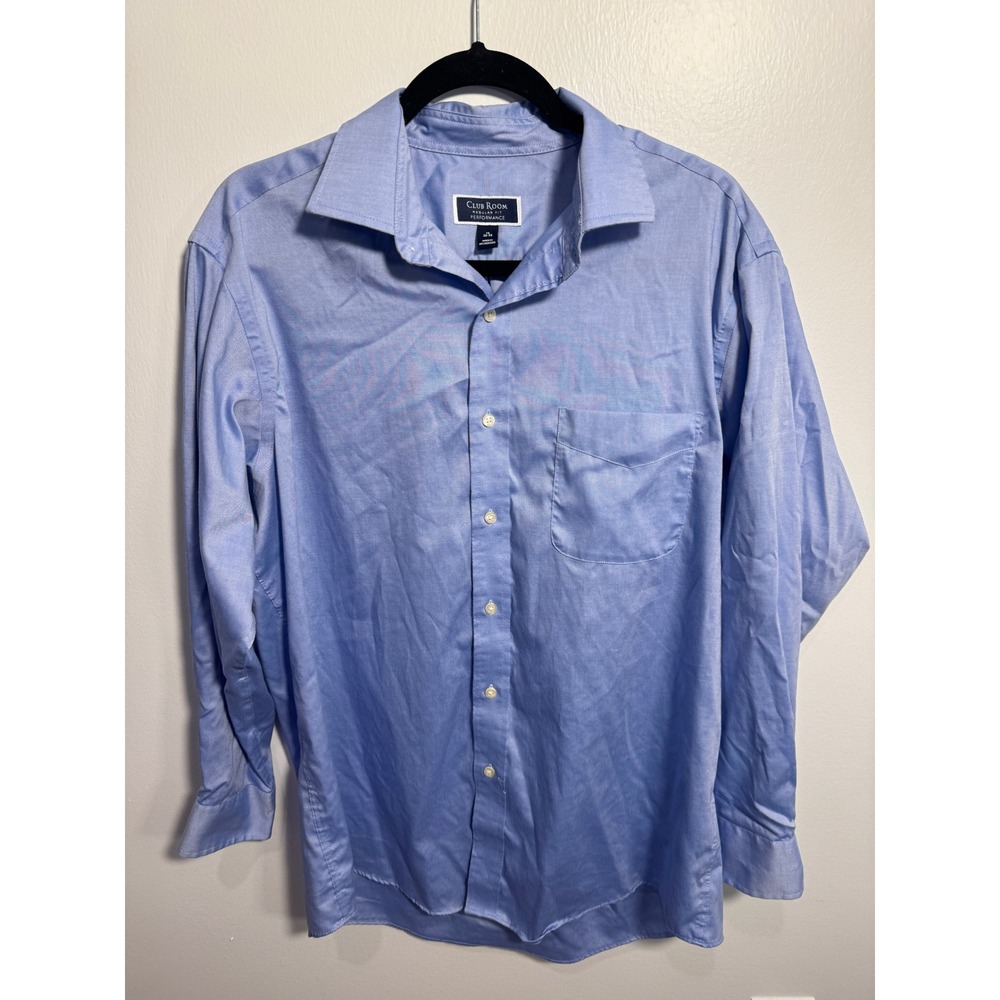 Club Room Dress Shirt Mens‎ 16 32-33 Blue Regular Fit Performance Cotton